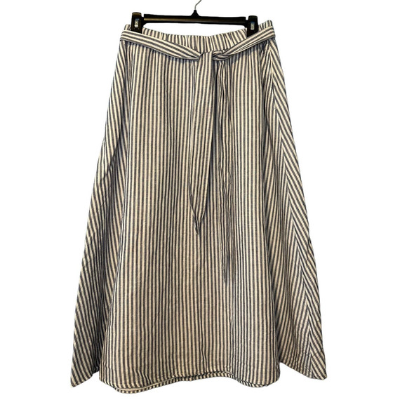 Talbots Dresses & Skirts - Talbots Skirt Womens Medium Blue White Candy Stripe Midi Belted Classic Pockets